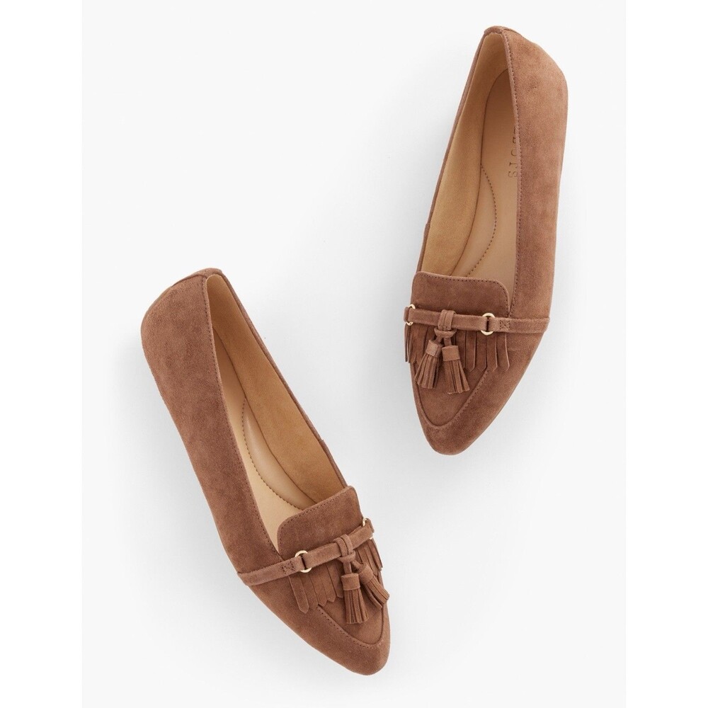 NWOT Talbots Francesca Tassel Loafers Brown Suede Driving Flats Women’s Size 6.5